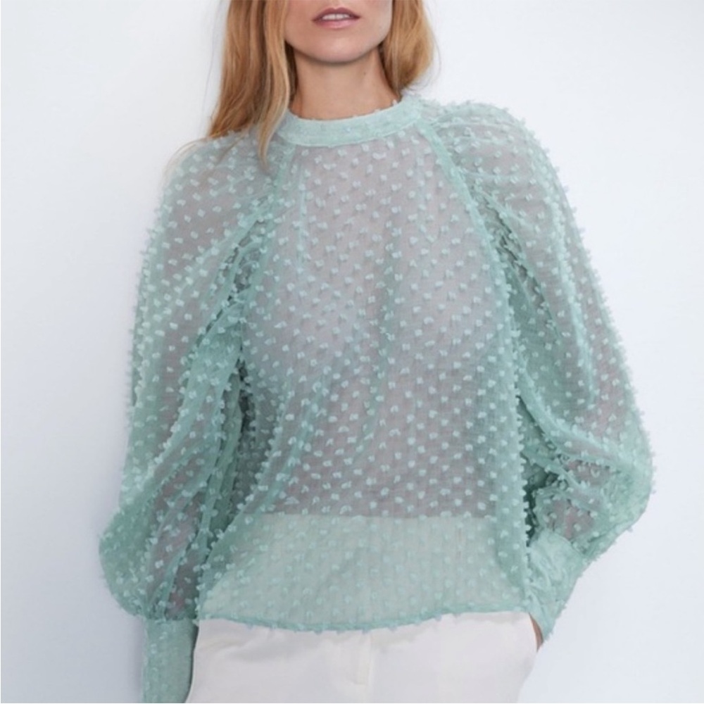 Zara Textured Green Blouse